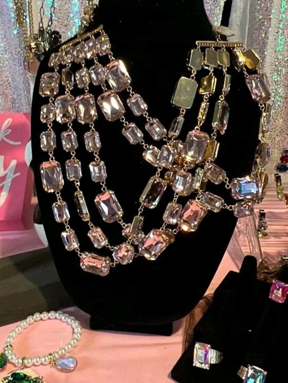 Rare Bird Crystal Multi-Strand Statement Necklace - Smoky Topaz NEW